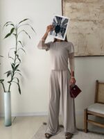 OYSHO Soft Touch Modal T-Shirt & Wide-Leg Pants Set-Mashroom Taupe