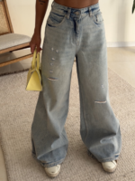 Amisu Distressed Curved-Seam Wide Leg Jean - Image 2
