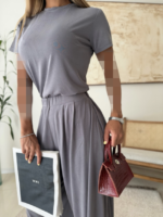 OYSHO Soft Touch Modal T-Shirt & Wide-Leg Pants Set-Dask Grey - Image 4