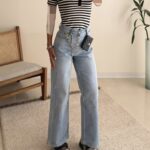 Easy Wear Button Wide leg Jean-Blue Haze