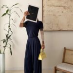 OYSHO Soft Touch Modal T-Shirt & Wide-Leg Pants Set-Navy