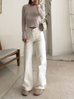Asymmetric Neck Cropped Top- Rose Beige - تصویر 3