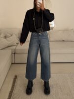 Pullandbear Cropped Wide-Leg Jeans –Indigo Blue