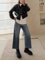 Pullandbear Cropped Wide-Leg Jeans –Indigo Blue