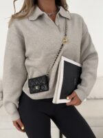MANGO Polo-Collar Knit Sweater – Light Grey