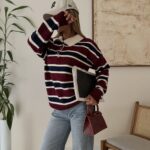 Striped Polo Knit Sweater-Burgundy Navy
