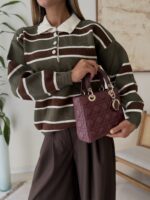 Striped Polo Knit Sweater-Olive Mocha - Image 2