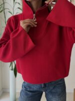Half - Zip Knit Sweare- Crimson Red - Image 2