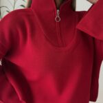 Half - Zip Knit Sweare- Crimson Red
