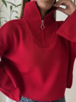 Half - Zip Knit Sweare- Crimson Red