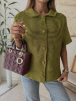 Heavyweight Crochet Cardigan – Olive Green - Image 3