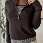 Layered Zip Knit – Espresso Stripe