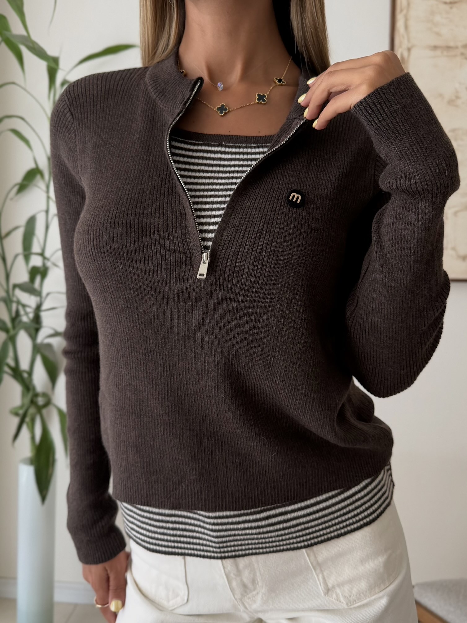 IMG_4405-compressed Layered Zip Knit – Espresso Stripe - تصویر 1