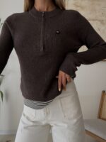 Layered Zip Knit – Espresso Stripe - تصویر 2