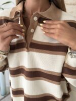 Striped Polo Knit Sweater-Cocoa Cream - Image 3