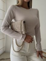 Asymmetric Neck Cropped Top- Rose Beige - تصویر 2