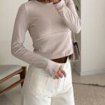 Asymmetric Neck Cropped Top- Rose Beige