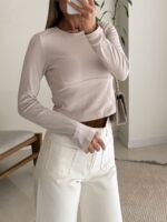 Asymmetric Neck Cropped Top- Rose Beige