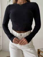 Asymmetric Neck Cropped Top- Black
