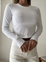 Asymmetric Neck Cropped Top- White - تصویر 3