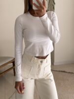 Asymmetric Neck Cropped Top- White - تصویر 2