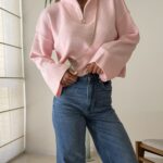 Half - Zip Knit Sweare- Blush Pink