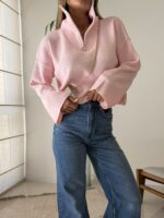 Half - Zip Knit Sweare- Blush Pink