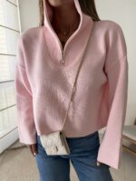 Half - Zip Knit Sweare- Blush Pink - تصویر 2