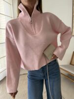 Half - Zip Knit Sweare- Blush Pink - تصویر 3