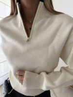 Zip Collar Knit – Soft Ivory - تصویر 2
