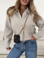 MANGO Polo-Collar Knit Sweater – Light Grey - Image 2