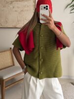 Heavyweight Crochet Cardigan – Olive Green - Image 4