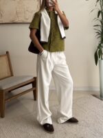 Heavyweight Crochet Cardigan – Olive Green - Image 5