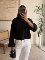 Half - Zip Knit Sweare- Jet Black - Image 2
