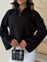 Half - Zip Knit Sweare- Jet Black