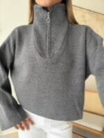Half - Zip Knit Sweare- London Smoke - تصویر 2