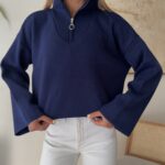 Half - Zip Knit Sweare- Navy Blue