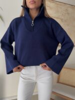 Half - Zip Knit Sweare- Navy Blue