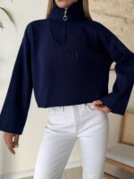 Half - Zip Knit Sweare- Navy Blue - Image 2