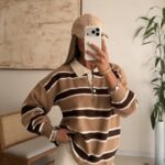 Striped Polo Knit Sweater-Camel Espresso