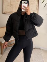 Stradivarius Padded Cropped Jacket – Black - تصویر 4