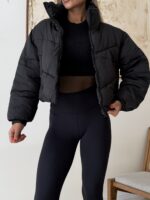 Stradivarius Padded Cropped Jacket – Black - تصویر 3