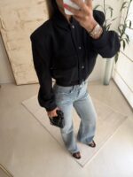 ZARA Cropped Bomber Jacket – Black - تصویر 5
