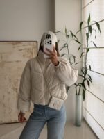 Stradivarius Padded Cropped Jacket – Cream - تصویر 4