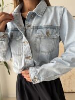 Bershka Cropped Denim Jacket – Blue Mist - تصویر 4