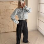 Bershka Cropped Denim Jacket – Blue Mist