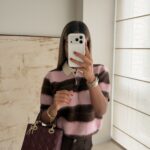 پولوشرت بافت راه‌راه صورتی پودری